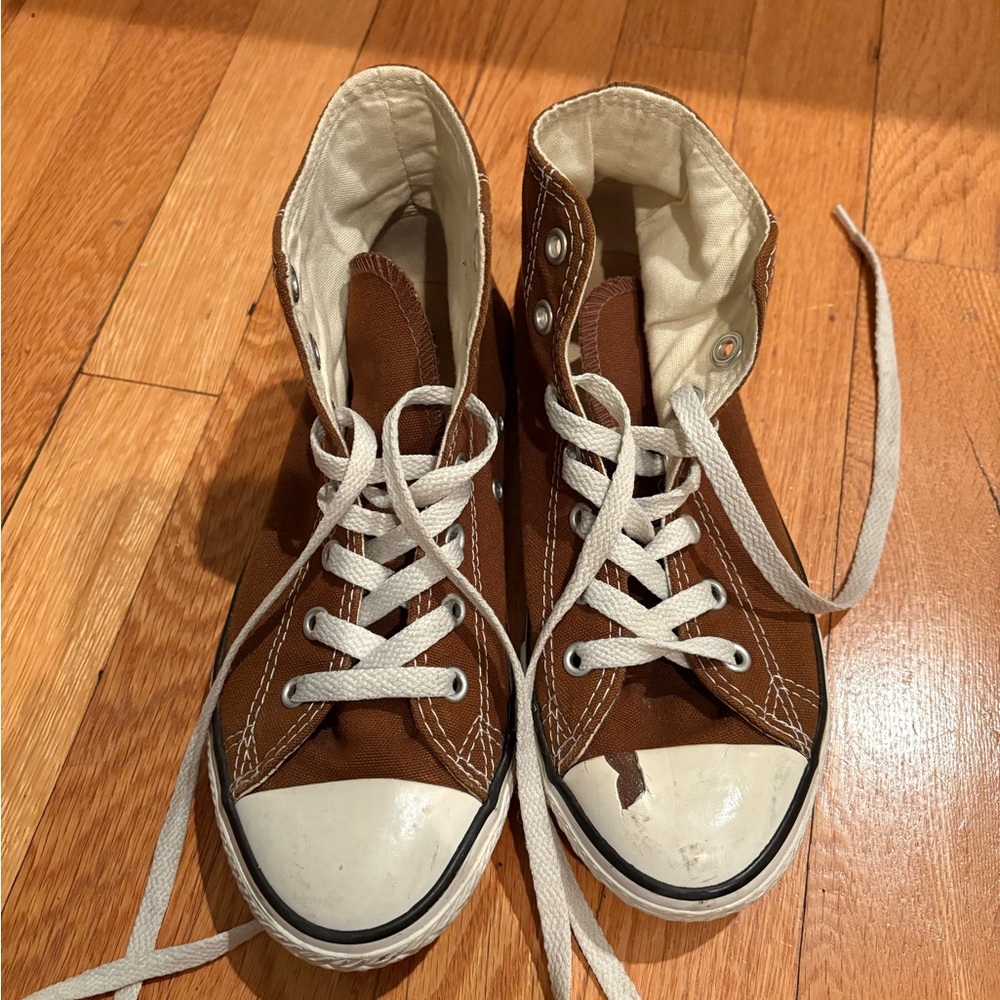 Brown and White High-Top Sneakers